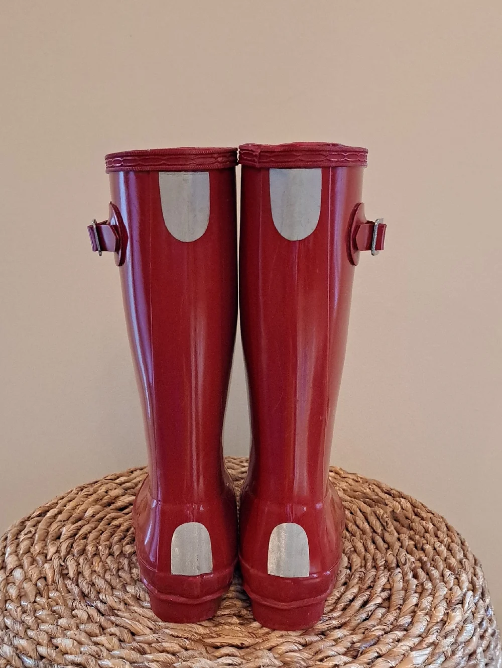 Hunter Youth Unisex Cherry Red Rubber Glossy Rubber Wellington Rain Boots B4/G4